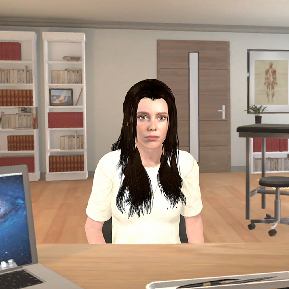 Photo du simulateur numérique Culture du doute 2 l Module 2 représentant la jeune femme atteinte d'un trouble d'origine neurologique