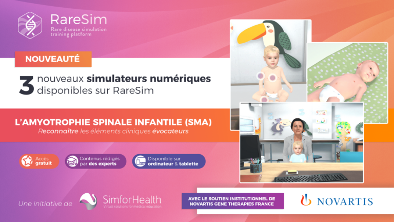 Visuel annonçant la sortie de 3 nouveaux simulateurs numérique sur la thématique de l'Amyotrophie Spinale Infantile